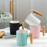 coffee mugs with wood handles modern cute office pink couple mug ceramic cup with lid tazas de ceramica creativas coffe tumbler