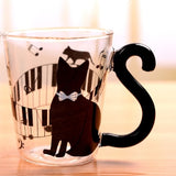 New 300ML Cute Glass Mug With Musical Note Cats Lovely Handle Milk Coffe Mug Kitchen Water Bottle Kettle Love Couples