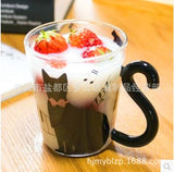 New 300ML Cute Glass Mug With Musical Note Cats Lovely Handle Milk Coffe Mug Kitchen Water Bottle Kettle Love Couples