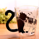New 300ML Cute Glass Mug With Musical Note Cats Lovely Handle Milk Coffe Mug Kitchen Water Bottle Kettle Love Couples